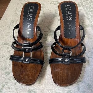 Italian Shoemakers Wooden Hollow-Heeled Sandals (9) | VINTAGE
